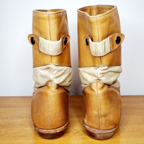 VTG Leather Slouchy Cowboy Boots Peter Pan Pull On Shoes Western Casual SZ 12N - Picture 4 of 12